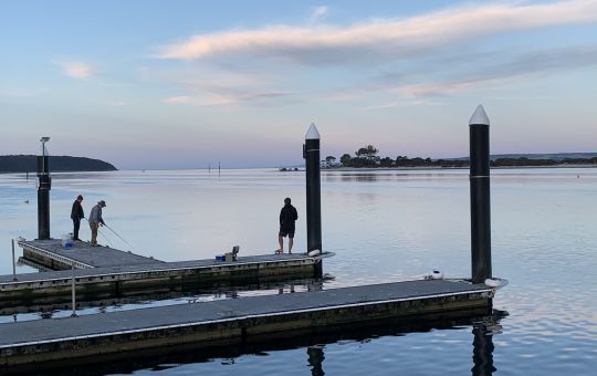 Fishing off the boat ramp