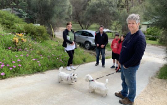 Millie greets guests